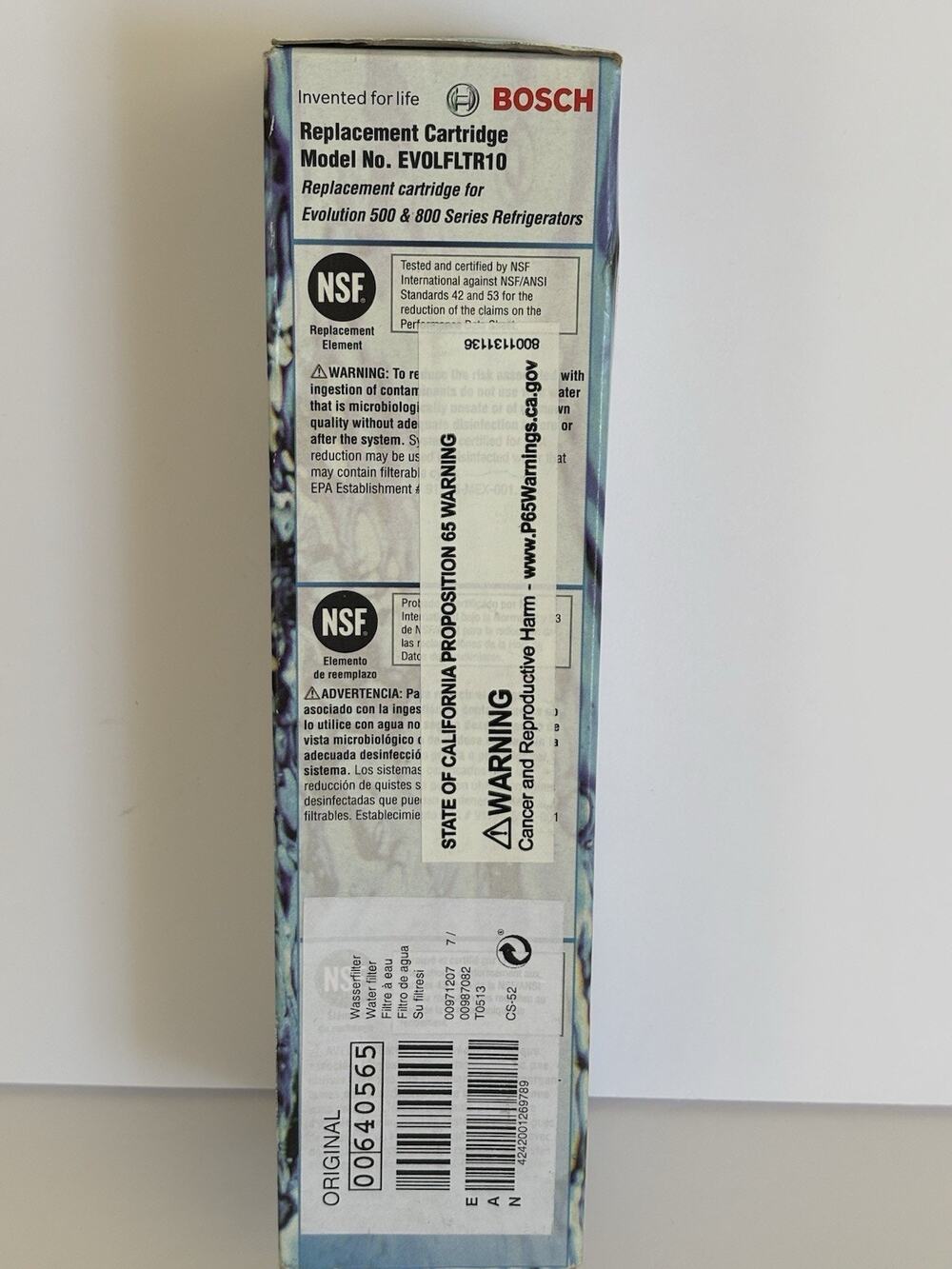 Genuine Bosch Water Filter Replacement Cartridge EVOLFLTR10 - NEW SEALED